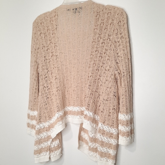 89th & Madison Open Knit Open Front Drape Cardigan Beige White Womens Size Large - Picture 7 of 12